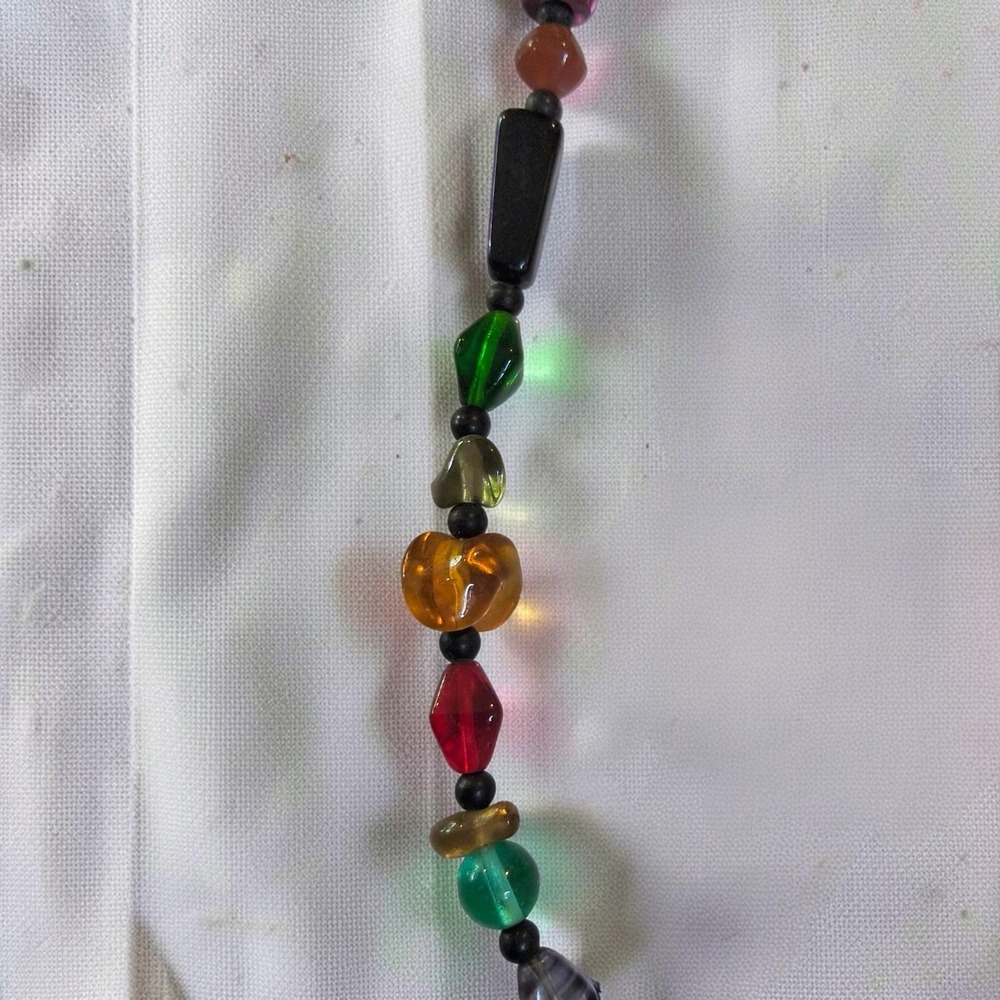 Vintage Multicolor Mixed Art Glass Bead Necklace 29in Harlequin Long Strand - Picture 13 of 15